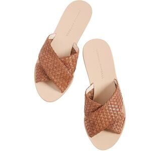 Loeffler Randal Women's Claudie Metallic Woven Leather Slide Sandals Size 10 NEW